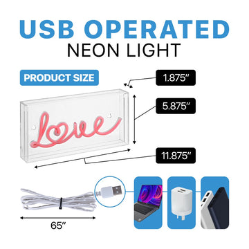 Love Contemporary Glam Acrylic Box USB Operated LED Neon Light - JONATHAN Y